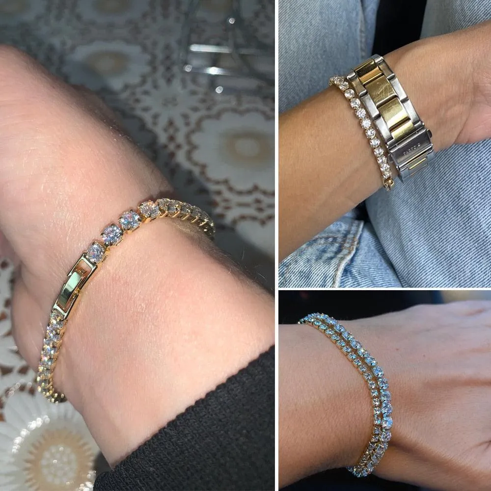 POPULAR -  Trendy AAA  Cubic Zirconia Silver Color Women's Tennis Bracelet - Hand Made jewellery
