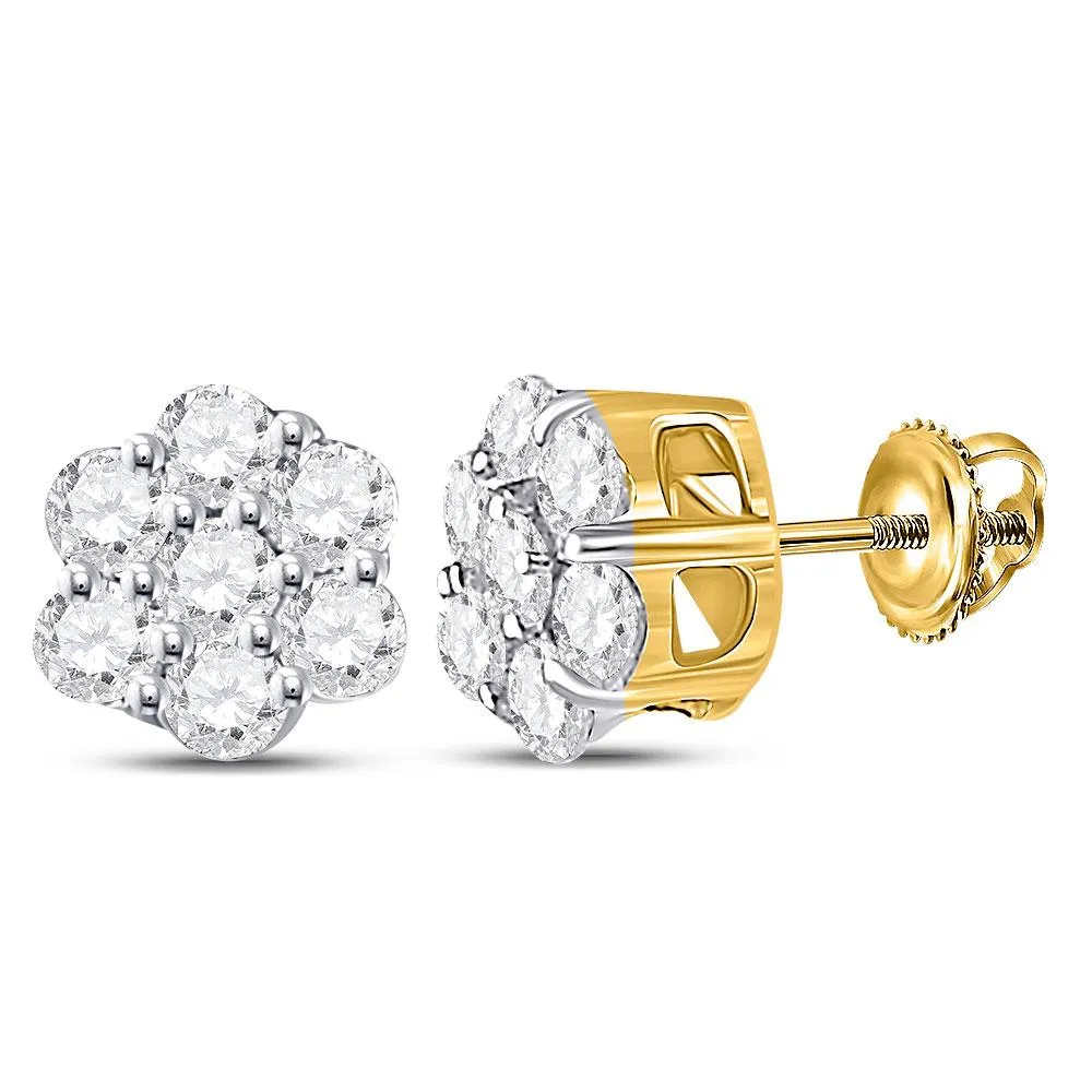 Radiant Blossom: 10kt Yellow Gold Diamond Flower Cluster Earrings
