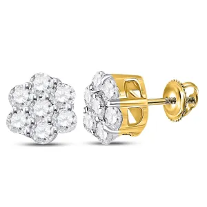 Radiant Blossom: 10kt Yellow Gold Diamond Flower Cluster Earrings