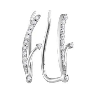 Radiant Sparkle 10kt White Gold Diamond Curved Climber Earrings