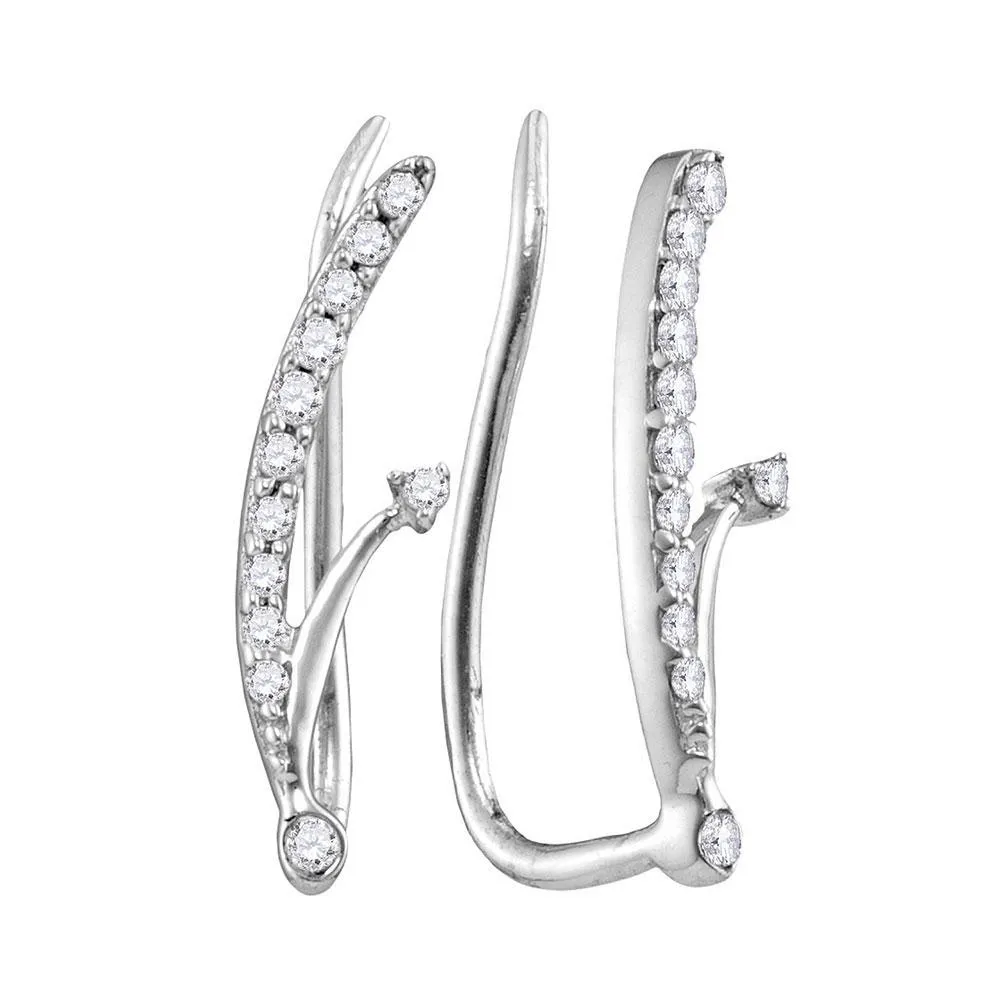 Radiant Sparkle 10kt White Gold Diamond Curved Climber Earrings