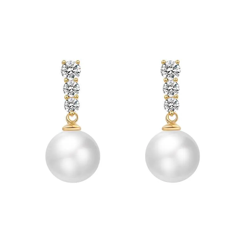 Radiant Zirconia Pearl Drop Earrings - Timeless Elegance Beauty