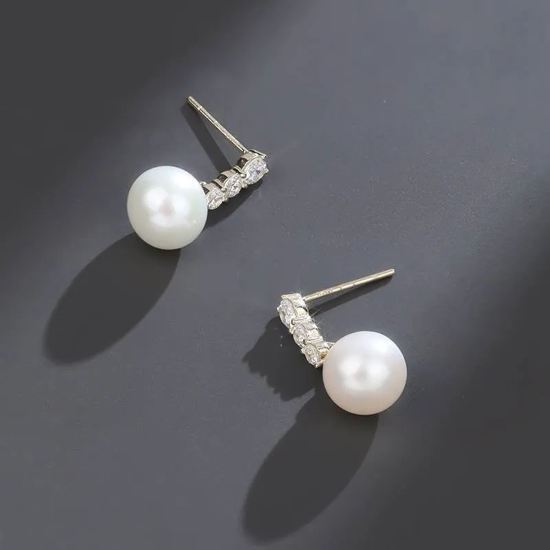 Radiant Zirconia Pearl Drop Earrings - Timeless Elegance Beauty