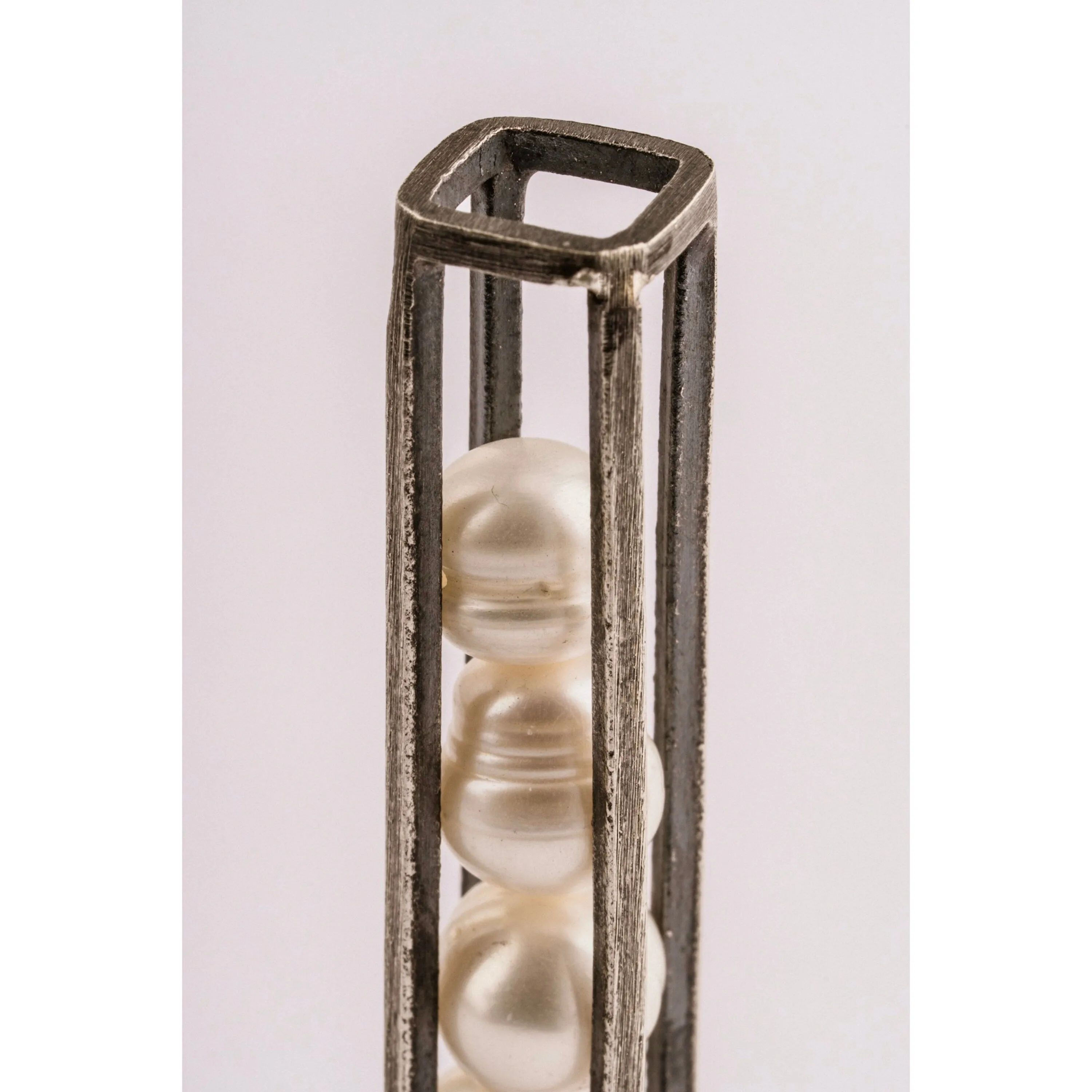 Real Multi Pearl - 925 Sterling Silver - Oxidised and Textured Cage Setting - Pendant Neckpiece