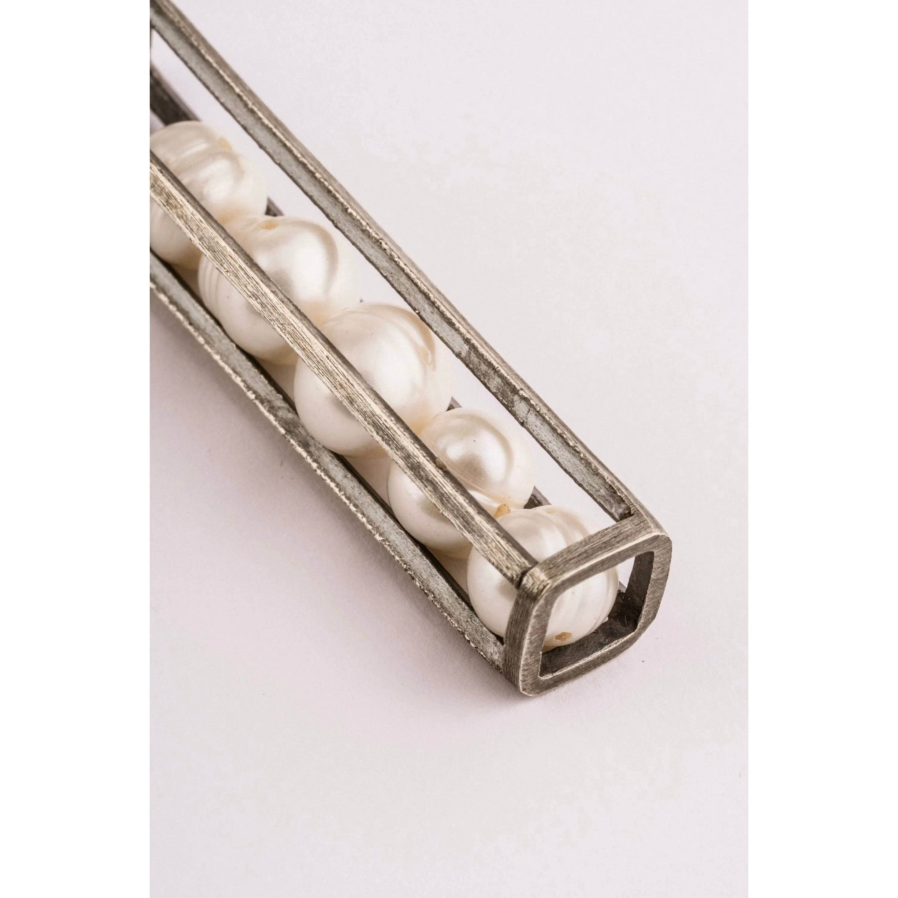 Real Multi Pearl - 925 Sterling Silver - Oxidised and Textured Cage Setting - Pendant Neckpiece