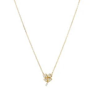 Reclaimed 18K Yellow Gold and Round and Baguette Diamond Clover Necklace