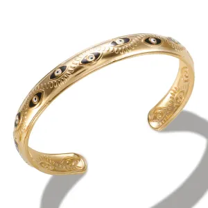 Retro Open Bangle Bohemian Evil Eye Gold Color Bracelet