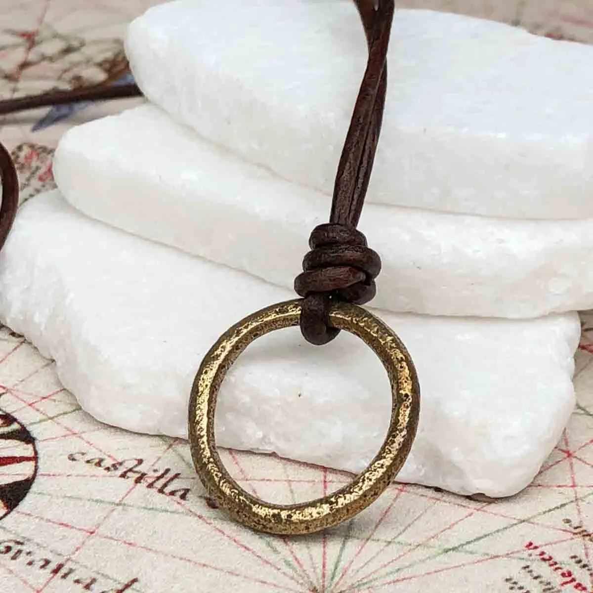 Rich Red Gold Bronze Celtic Ring Money Leather Necklace | Artifact #3391