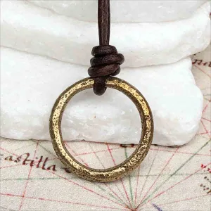 Rich Red Gold Bronze Celtic Ring Money Leather Necklace | Artifact #3391