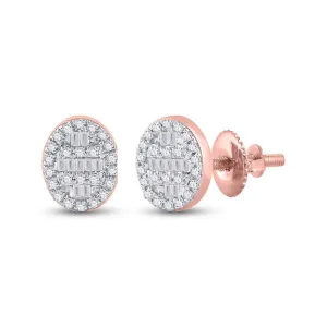 Rose Gold Diamond Cluster Oval Earrings - Timeless Elegance in 10kt Gold
