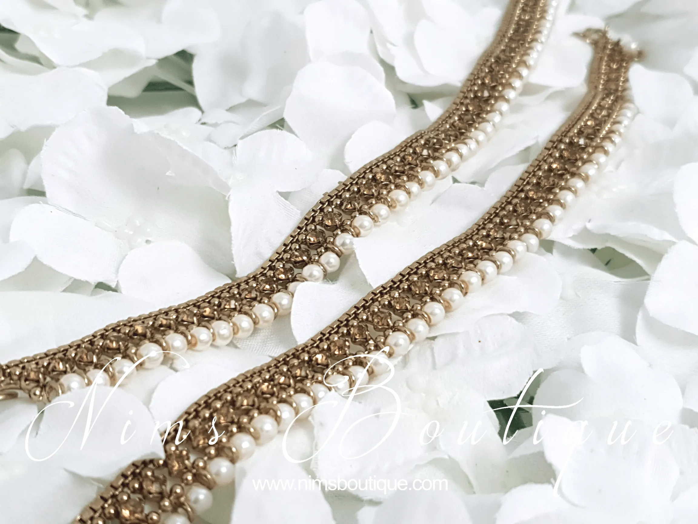 Royal Antique Gold Stone & Pearl Anklets