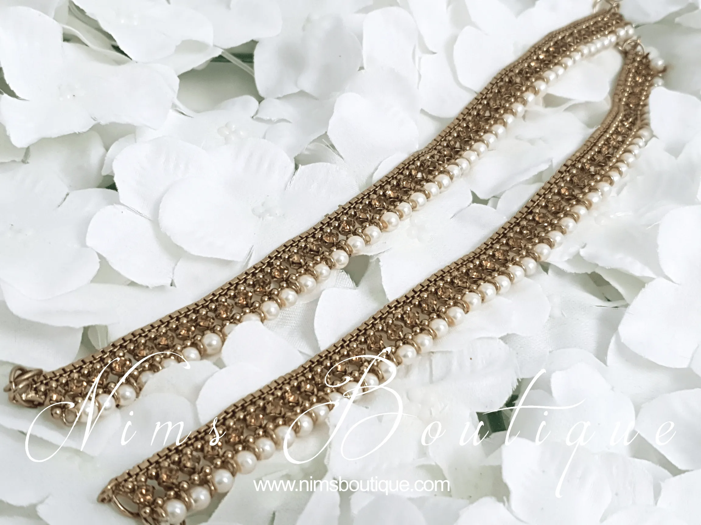 Royal Antique Gold Stone & Pearl Anklets