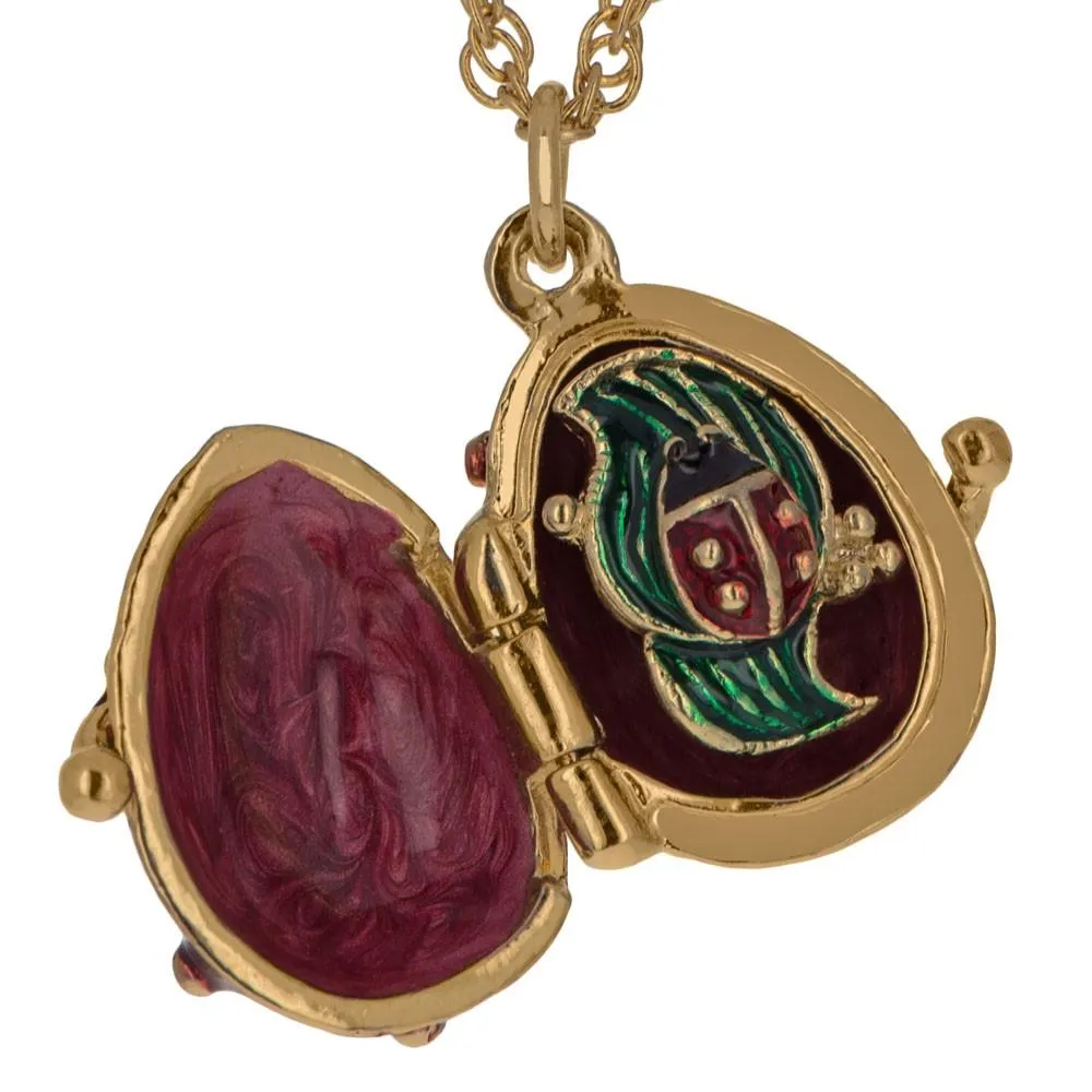 Royal Ladybug: Red Egg Pendant Necklace with Charm