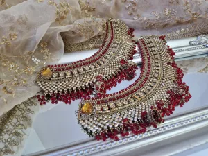 Royal Shaadi Antique Gold & Red & Gold Stone Anklets (slight fault)