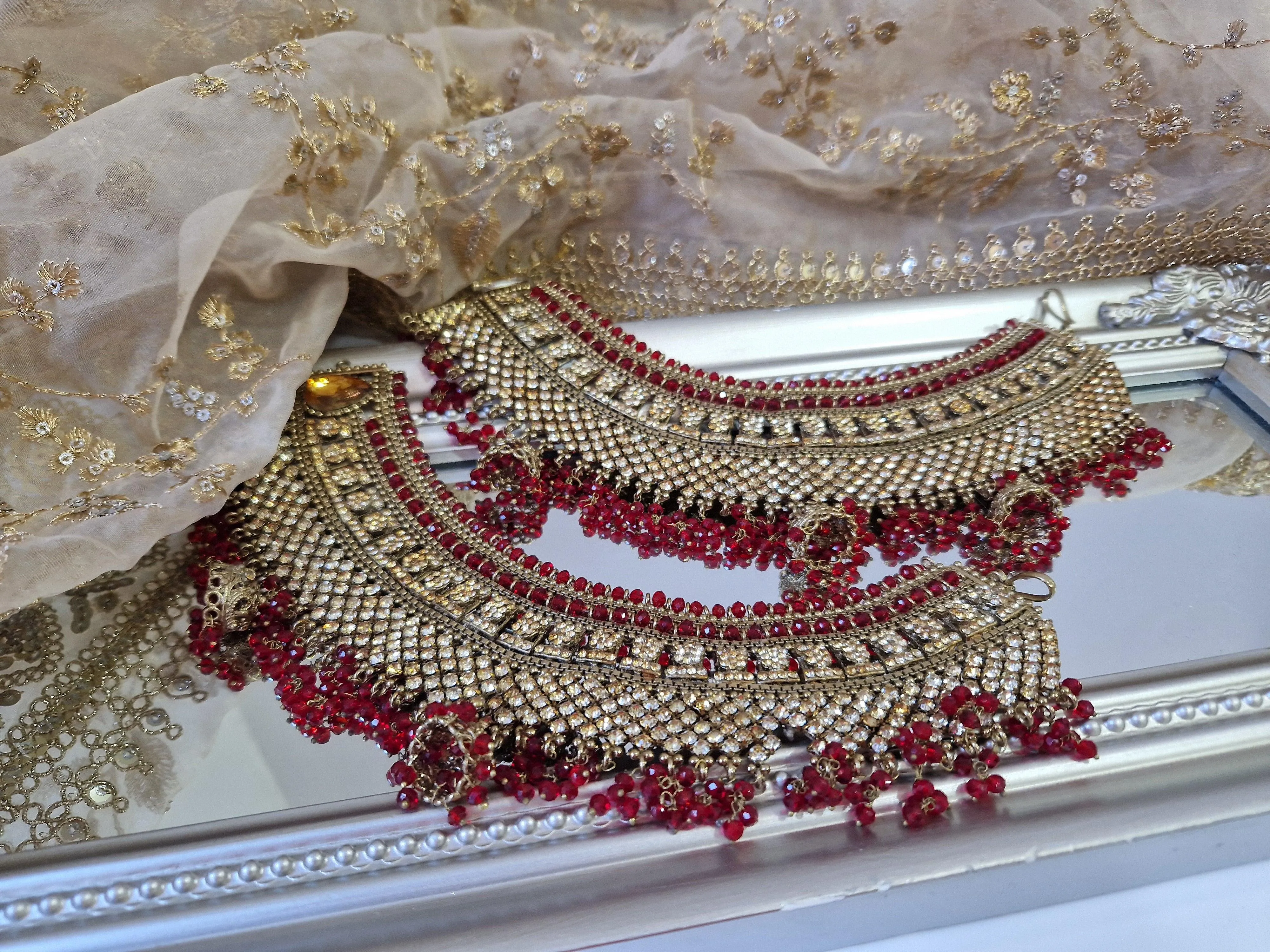 Royal Shaadi Antique Gold & Red & Gold Stone Anklets (slight fault)