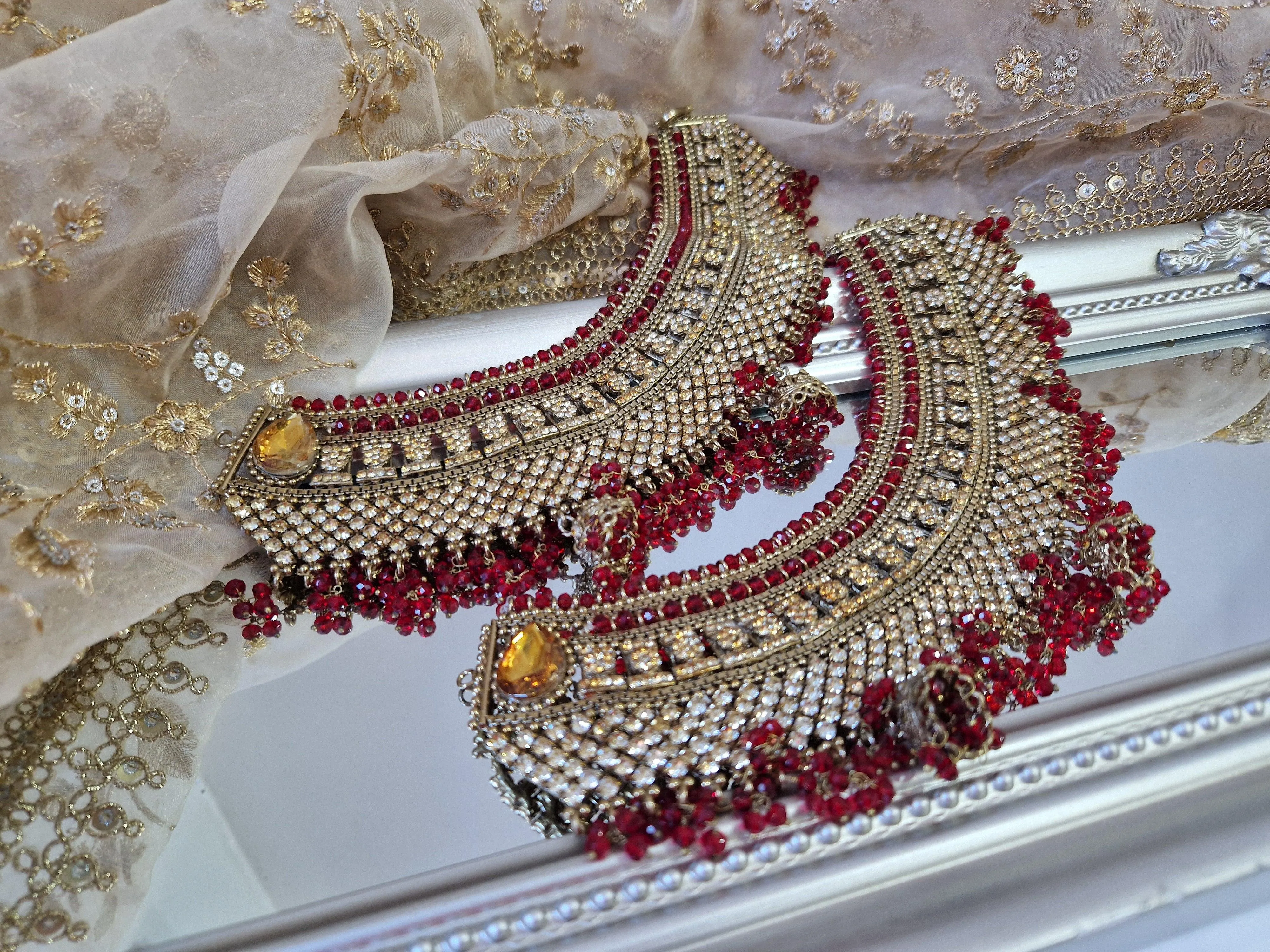Royal Shaadi Antique Gold & Red & Gold Stone Anklets (slight fault)