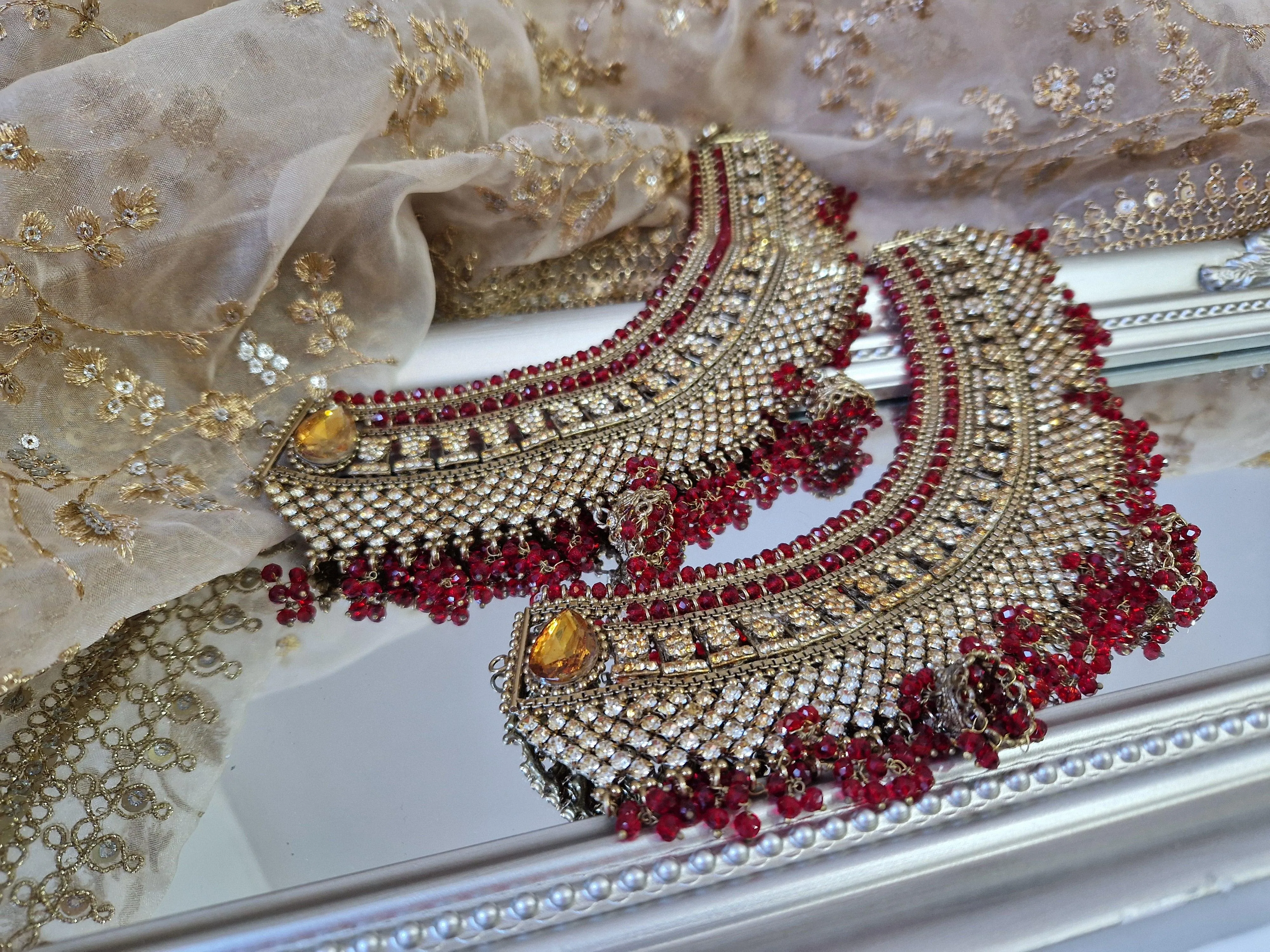 Royal Shaadi Antique Gold & Red & Gold Stone Anklets (slight fault)
