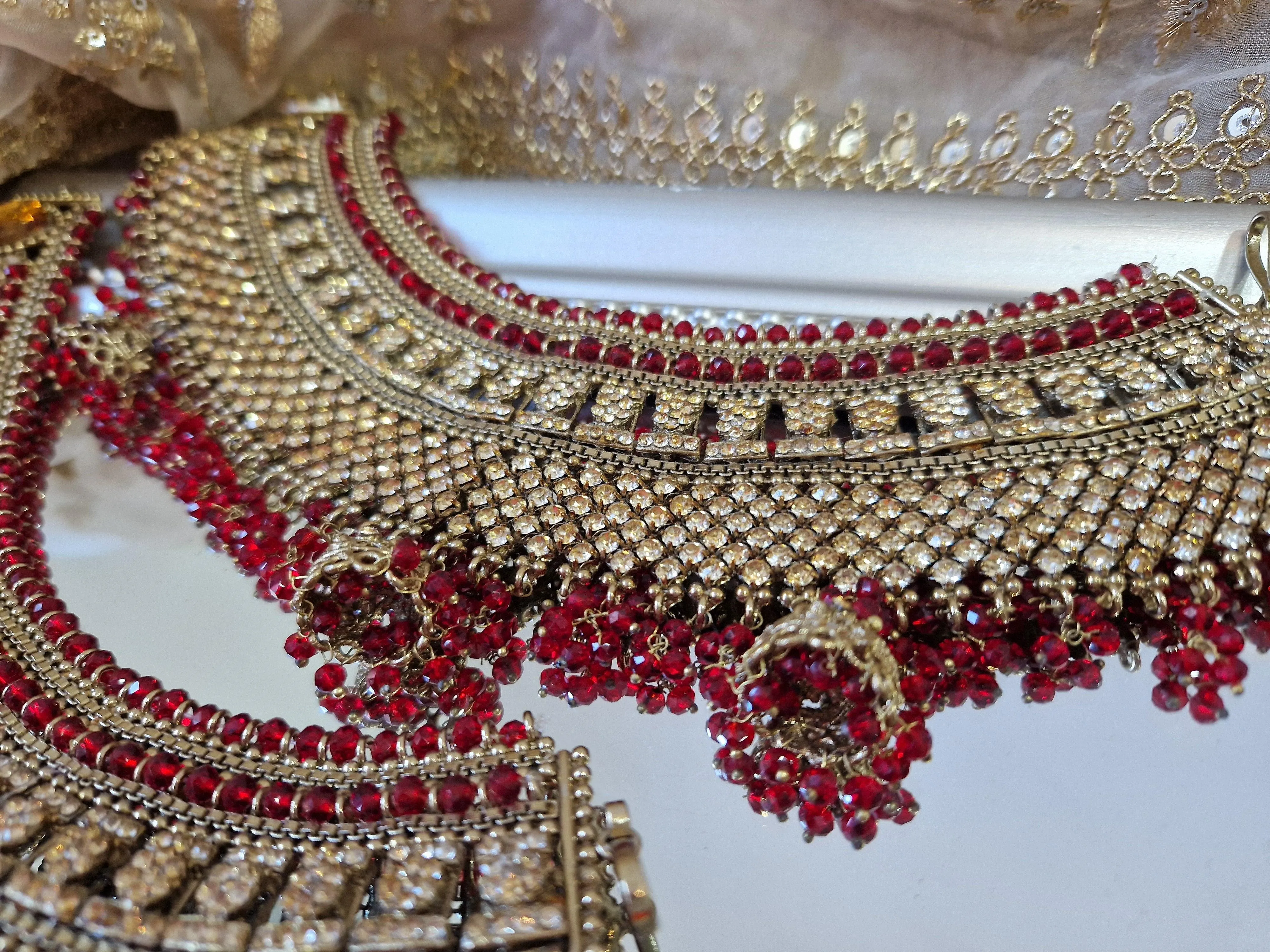 Royal Shaadi Antique Gold & Red & Gold Stone Anklets (slight fault)