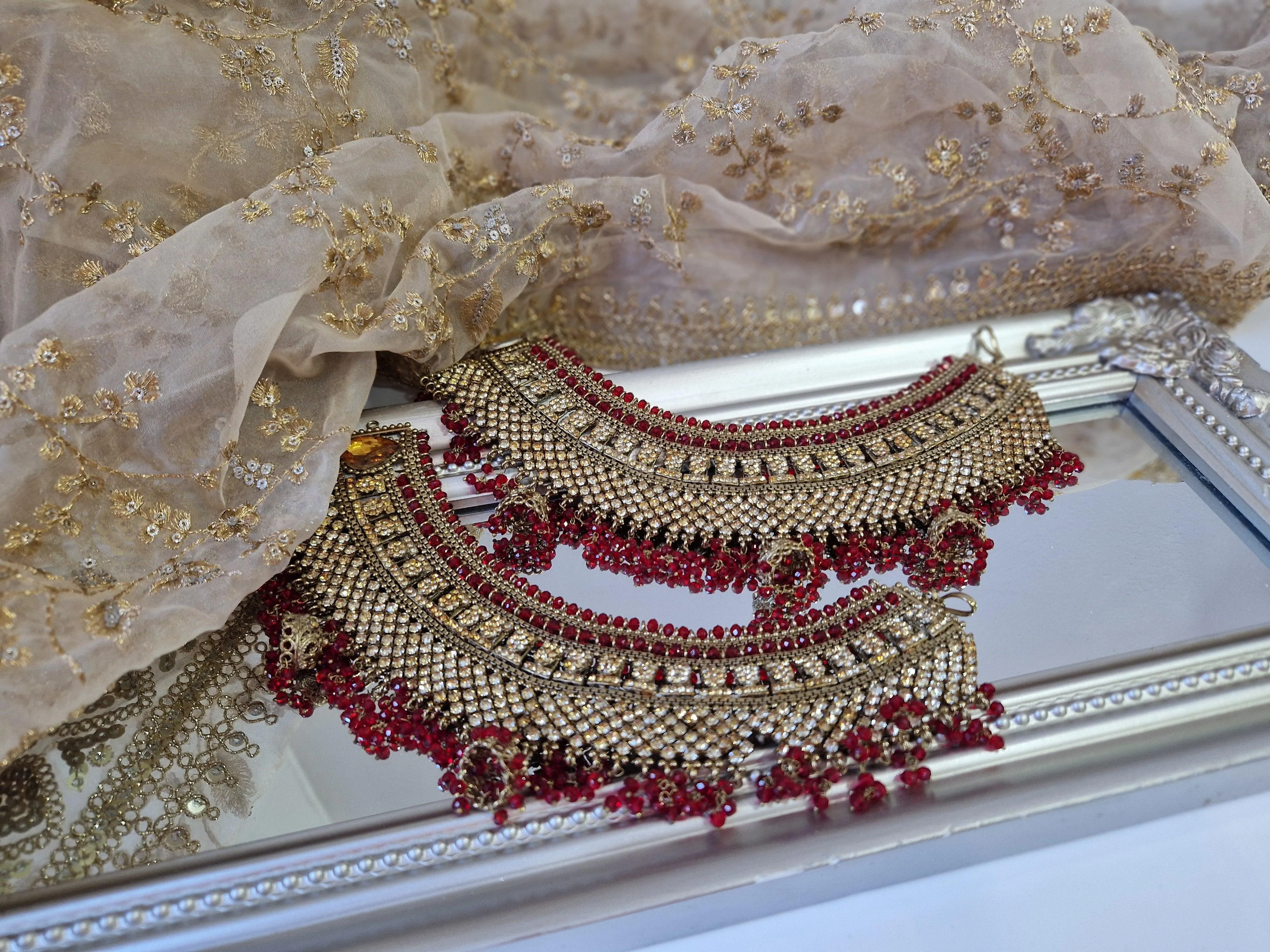 Royal Shaadi Antique Gold & Red & Gold Stone Anklets (slight fault)
