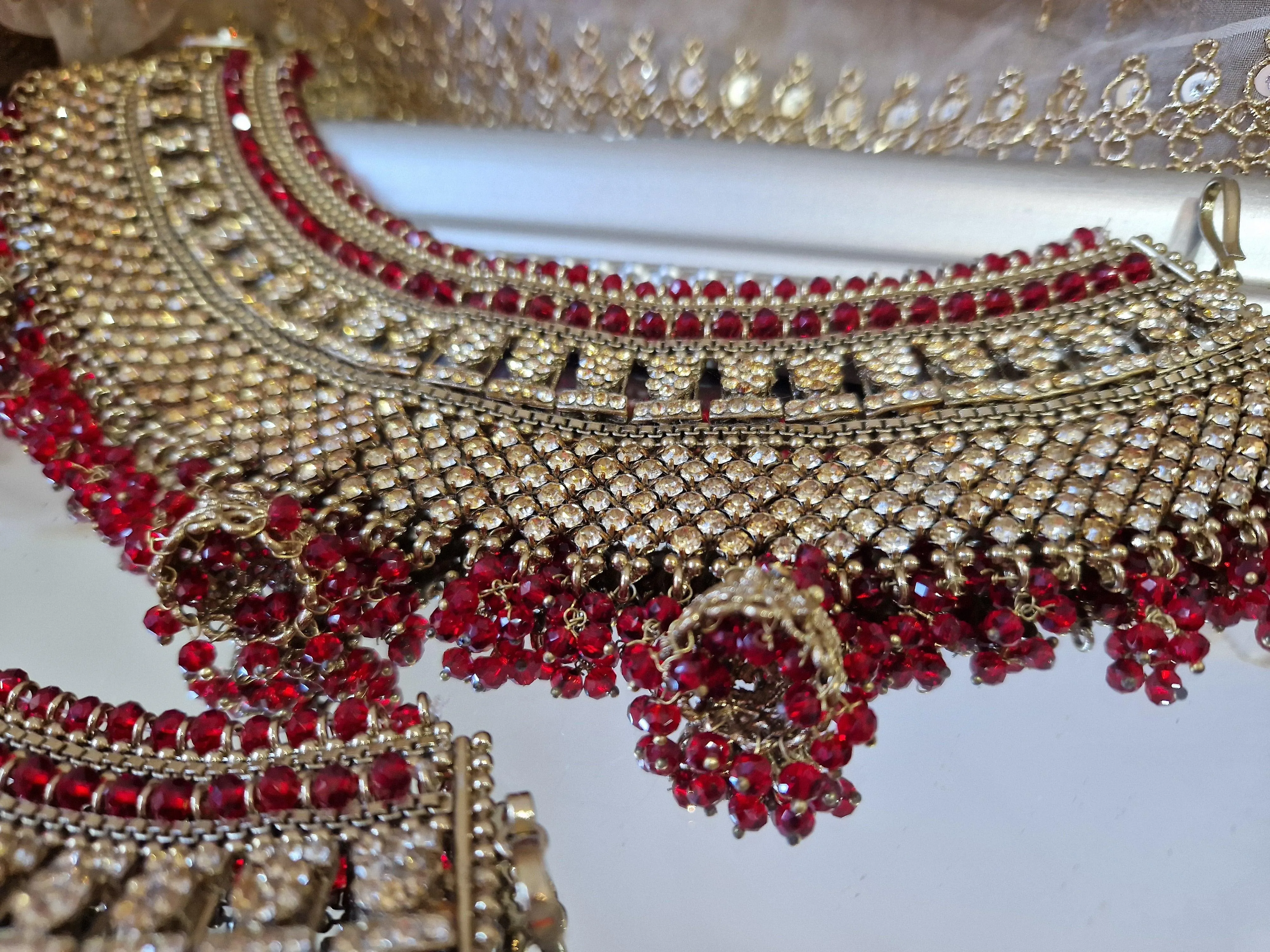Royal Shaadi Antique Gold & Red & Gold Stone Anklets (slight fault)