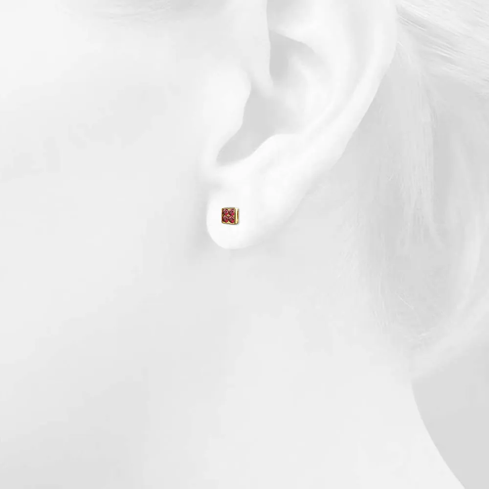Rubyflora Stud Earrings Encased in 18k Gold