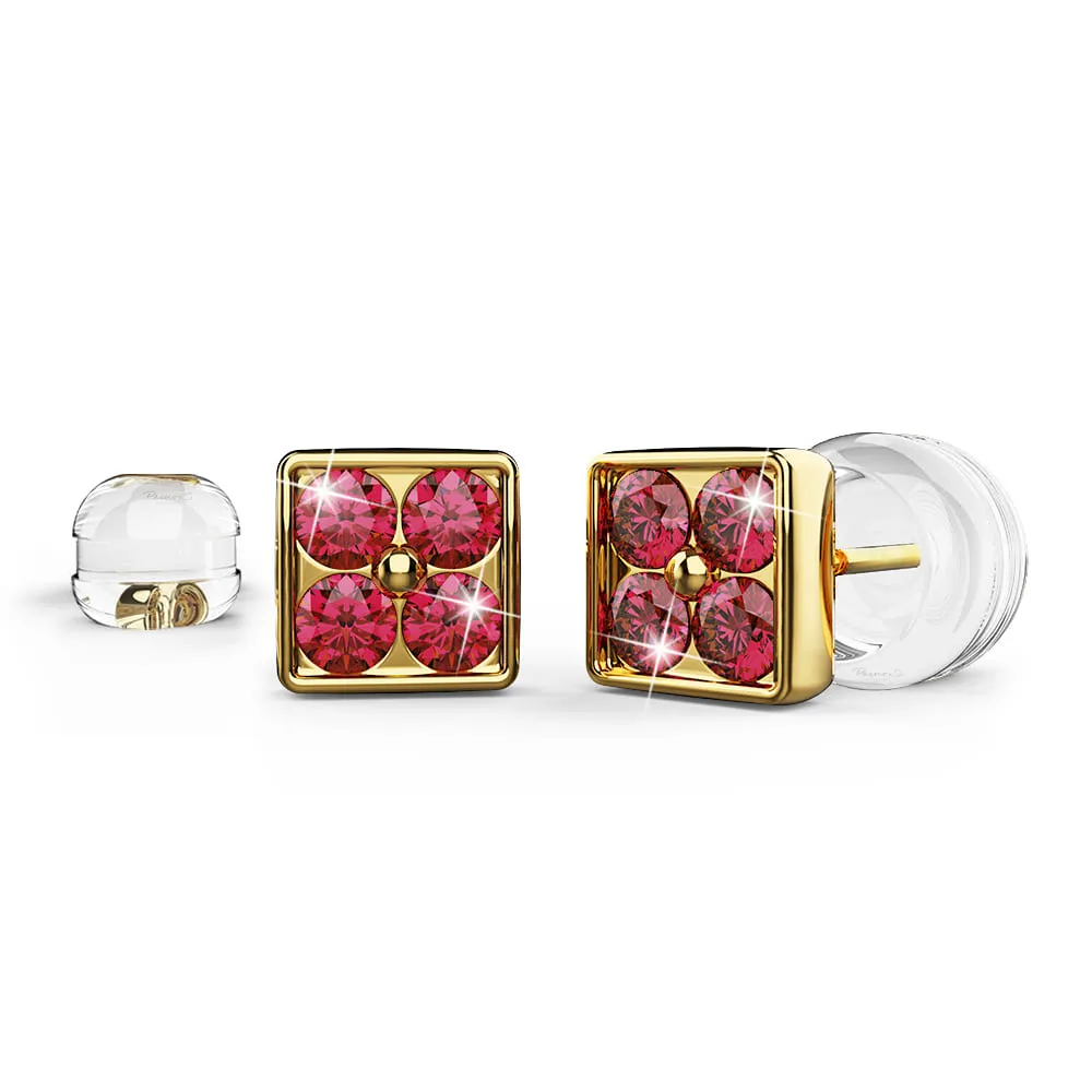 Rubyflora Stud Earrings Encased in 18k Gold