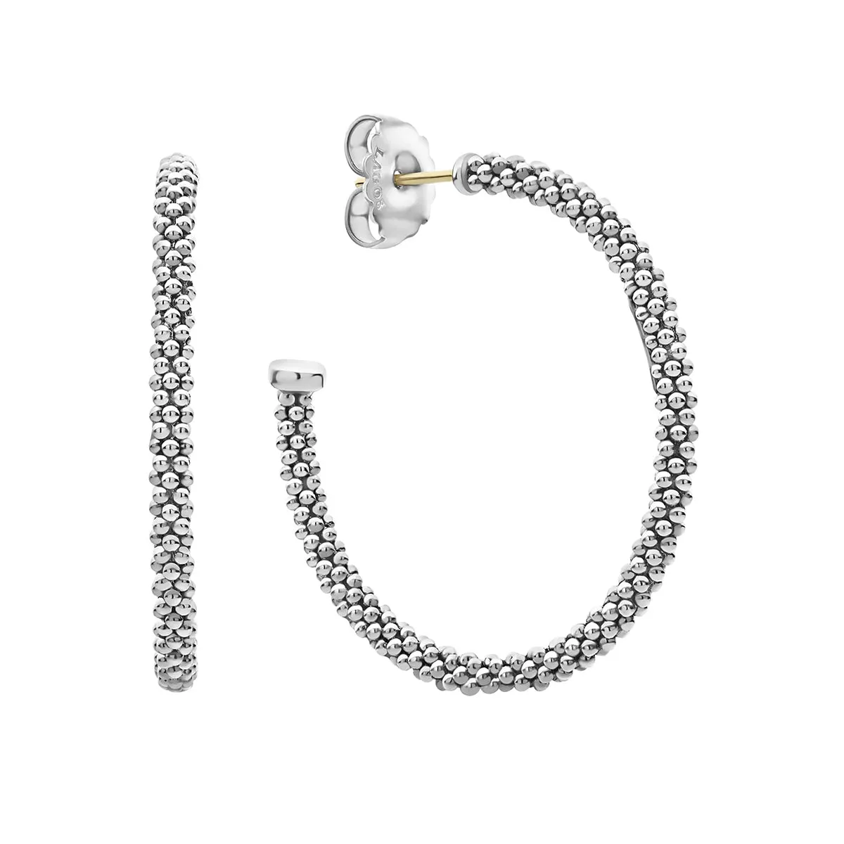 Signature Caviar Large Beaded Hoop Earrings in Sterling Silver