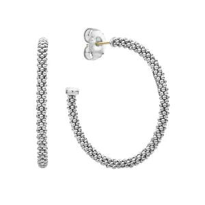 Signature Caviar Large Beaded Hoop Earrings in Sterling Silver