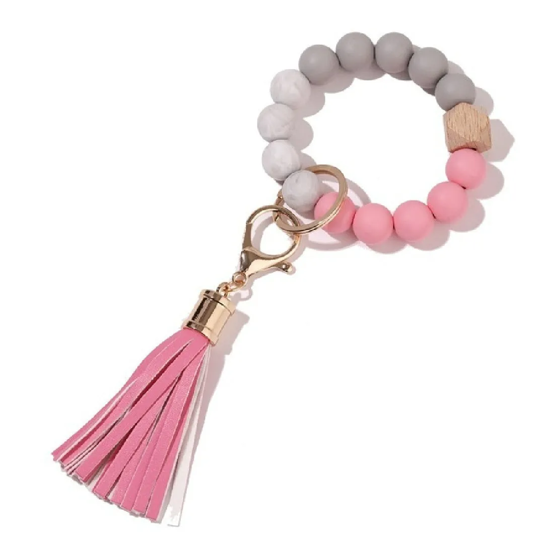 Silicone Keychain Bracelet with Tassel