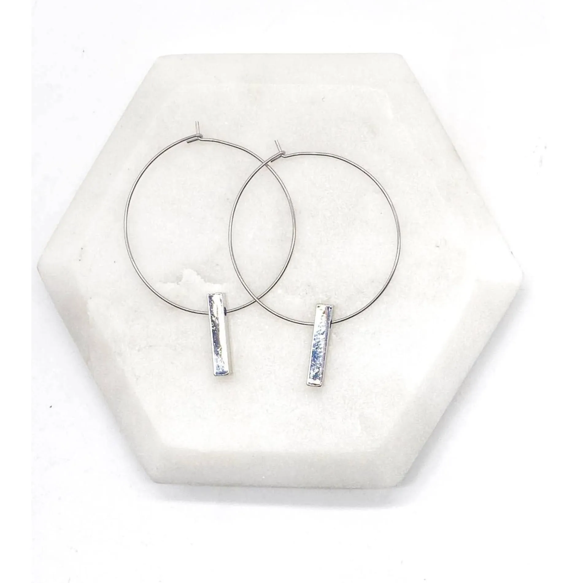 Silver Bar Hoop Earrings
