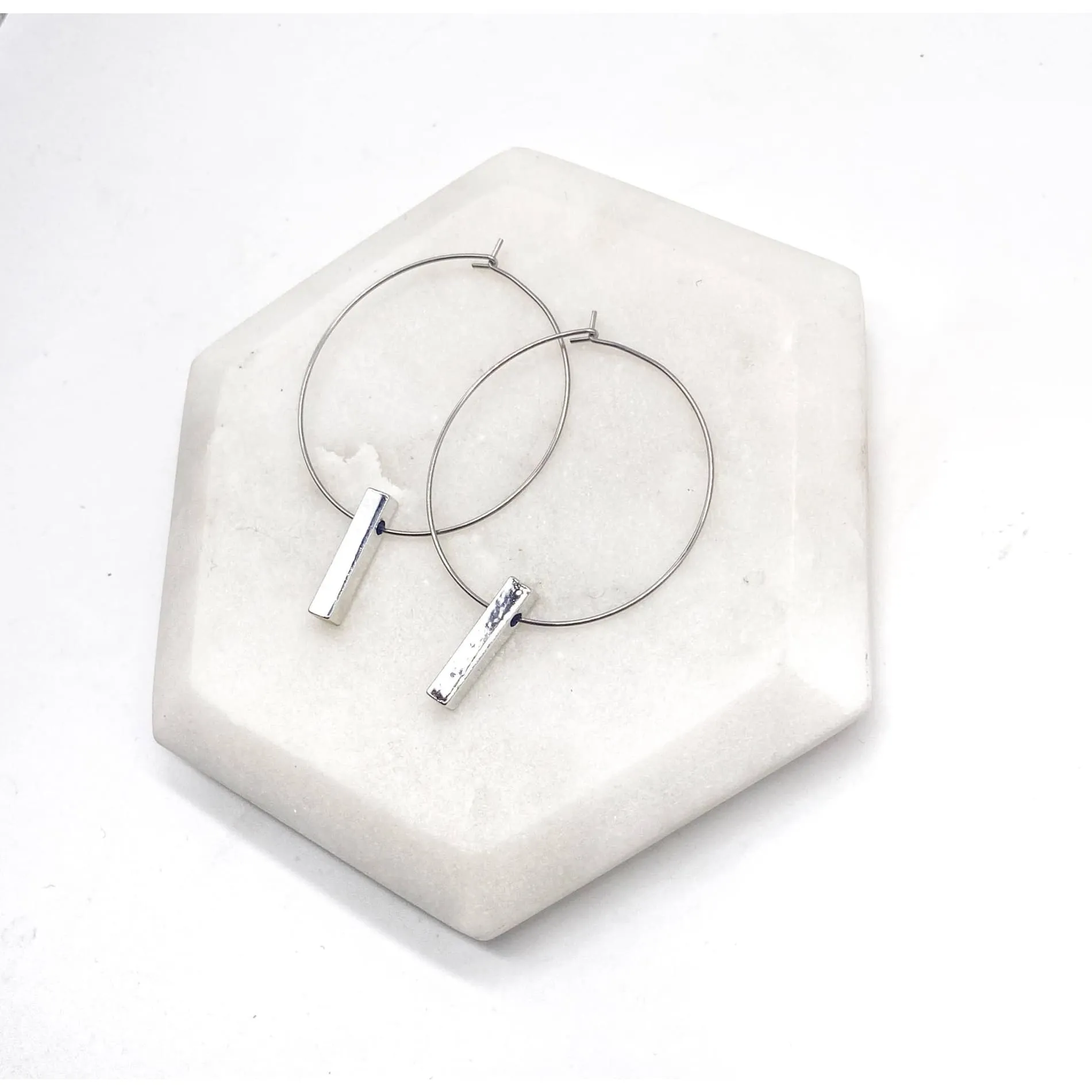 Silver Bar Hoop Earrings