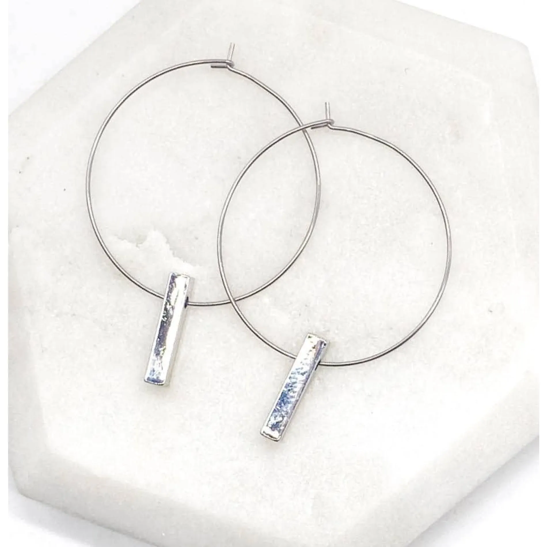 Silver Bar Hoop Earrings