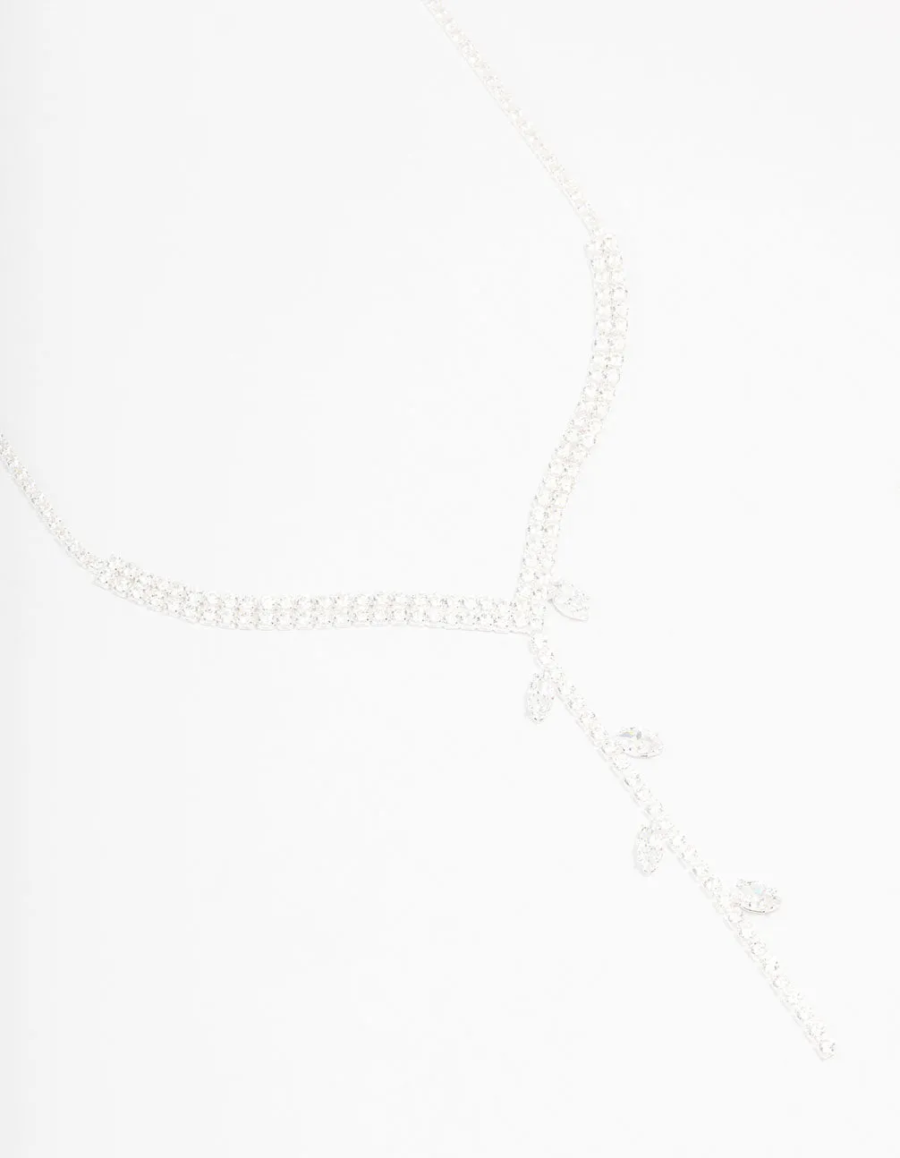Silver Cubic Zirconia Leaf Trail Y Necklace
