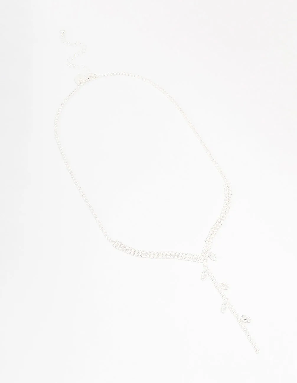 Silver Cubic Zirconia Leaf Trail Y Necklace