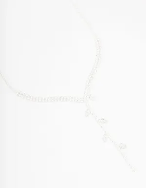 Silver Cubic Zirconia Leaf Trail Y Necklace