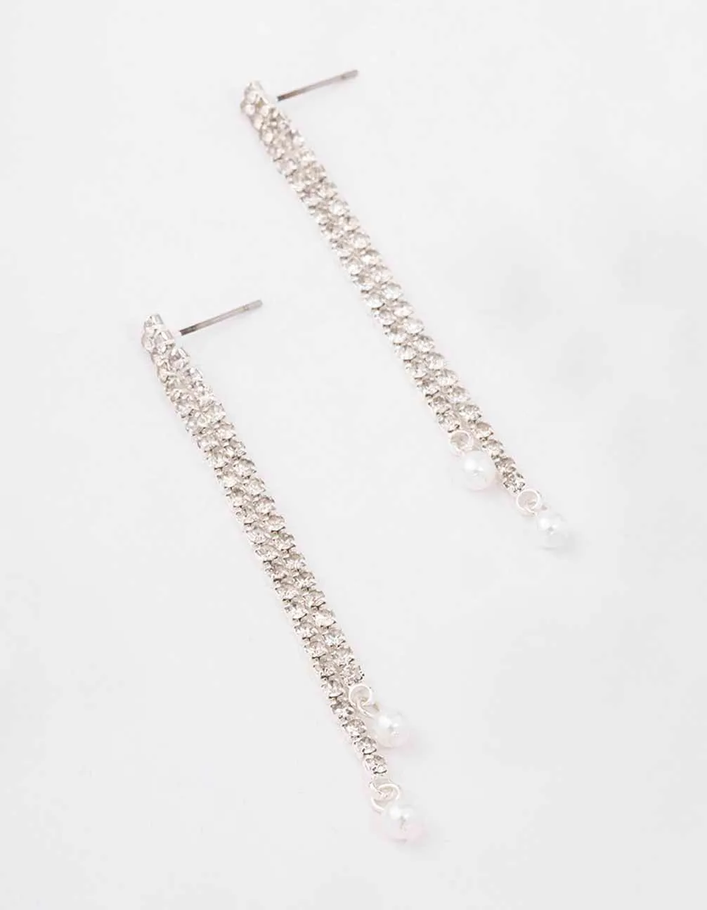 Silver Double Cup Chain Pearl Drop Earrings