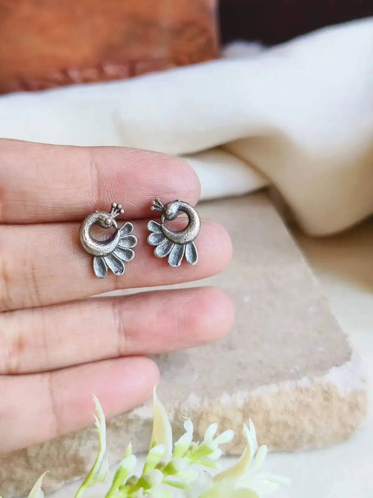 Silver-Plated Peacock Stud Earrings: Timeless Style for Every Day | Sarichka