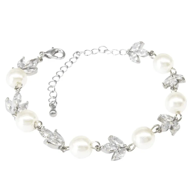 Silver Wedding Bracelet with Pearls and Crystals 7539