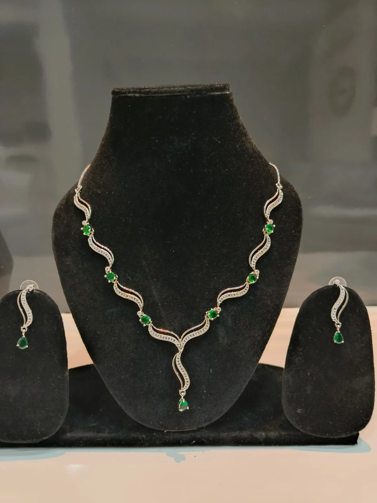 Sleek AD Stones Necklace with Elegant Earrings