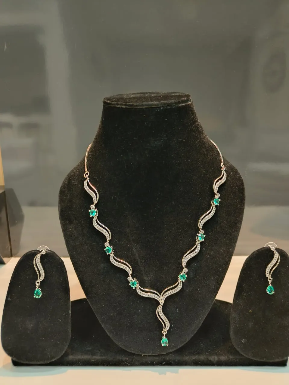 Sleek AD Stones Necklace with Elegant Earrings