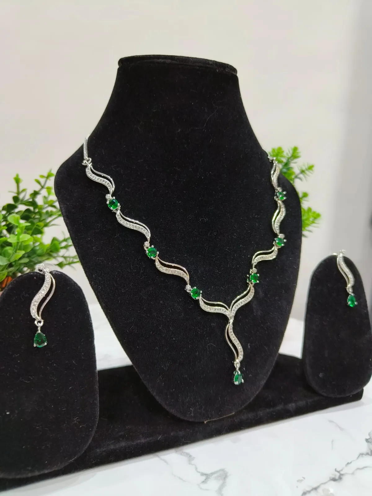 Sleek AD Stones Necklace with Elegant Earrings