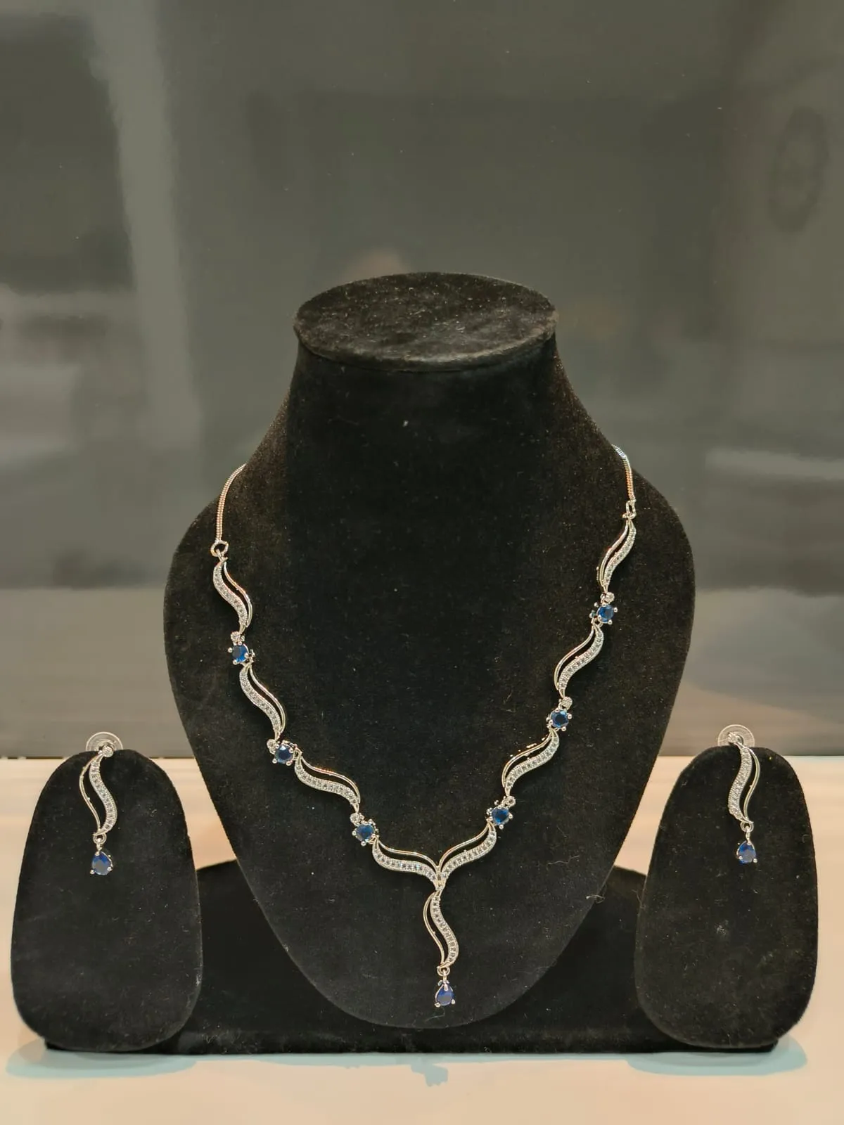 Sleek AD Stones Necklace with Elegant Earrings