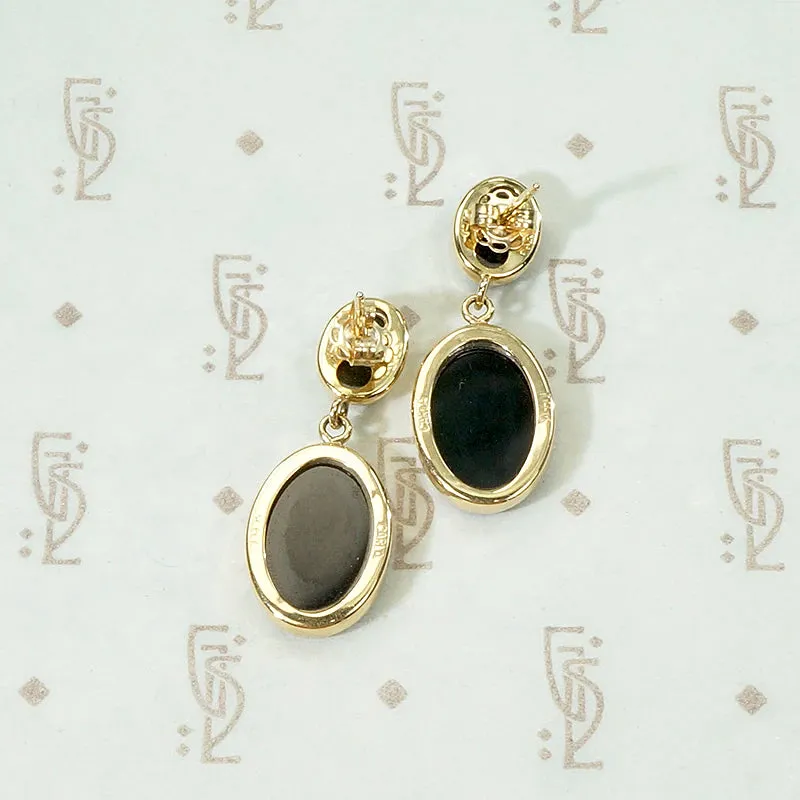 Sleek Dangle Earrings in Onyx & Gold