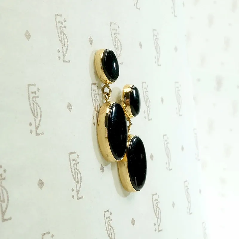 Sleek Dangle Earrings in Onyx & Gold