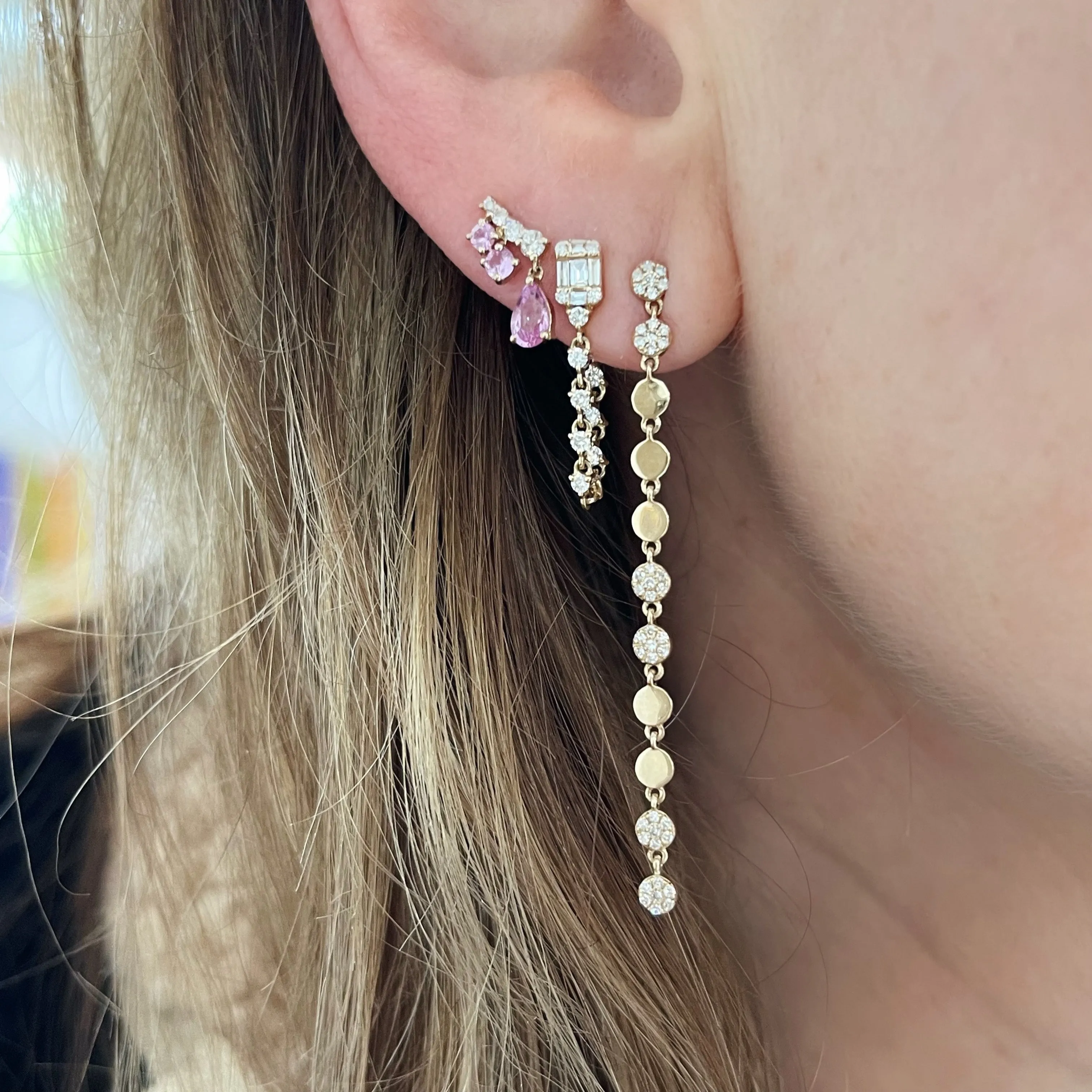 Sleek Diamond Disk Drop Earrings