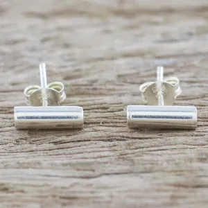 Sleek Silver Handmade Sterling Silver Stud Earrings from Thailand