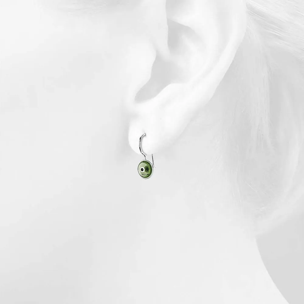 Solid 925 Sterling Silver Saucers Earrings Green