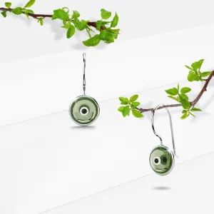 Solid 925 Sterling Silver Saucers Earrings Green