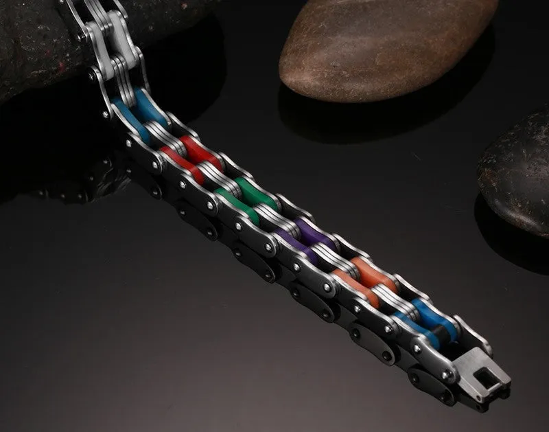Stainless Steel Bracelet With Silicone Men Bangle Rainbow Color 316L Stainless Steel Clasp Bracelet Fashion Bracelet For Men