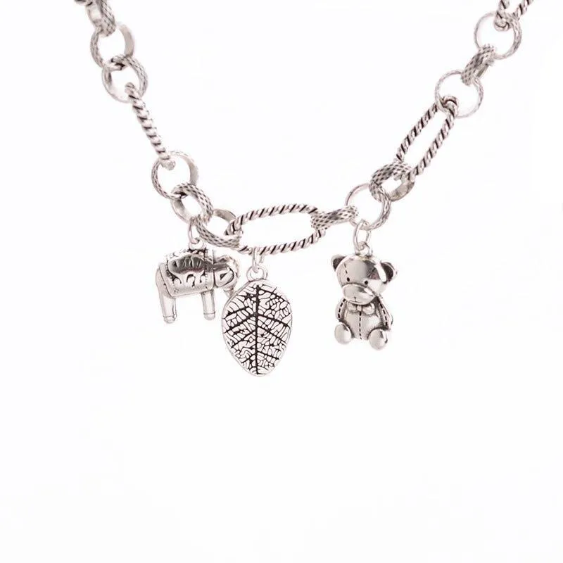 Stamp Thick Chain Charm Bracelets for Women - Fashion Hip Hop Vintage Bear Pendant Thai Silver Jewellery